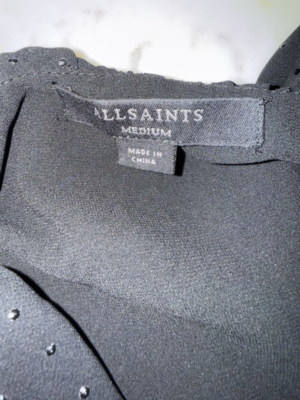 AllSaints Kiyah Shimmer Studded Ruffle Black Mini Wrap Dress Size M [jb] - Picture 7 of 8